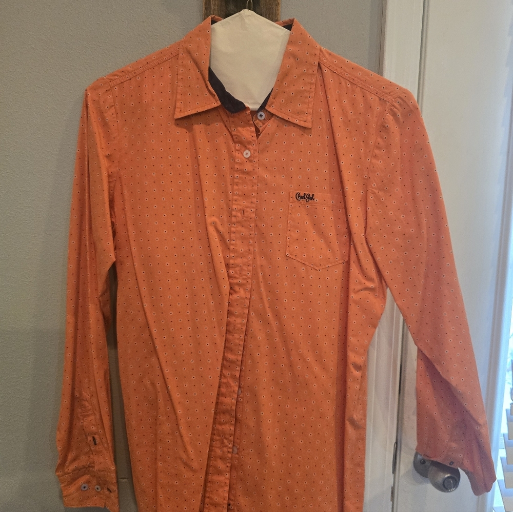 Cruel Girl Orange Button-Down Shirt with Micro Dot Print